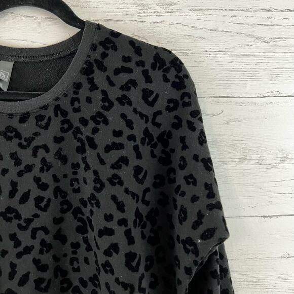Alya Black Flocked Leopard Print Crew Neck Sweatshirt Size S - Picture 4 of 10
